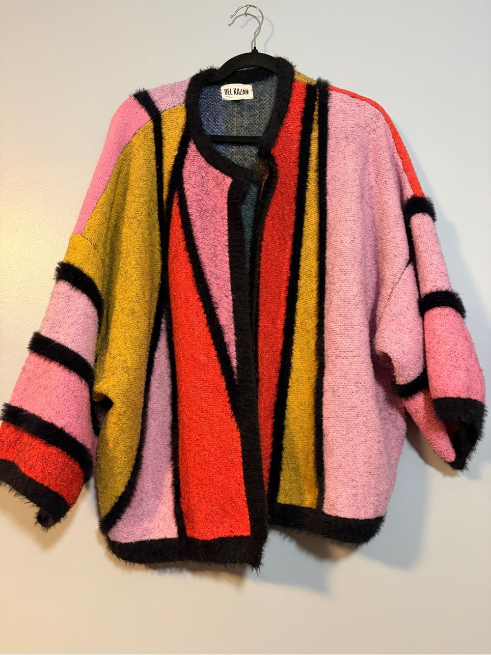 Bel Kalan Pink Multicolor Open-Front Fuzzy Cardigan Jacket